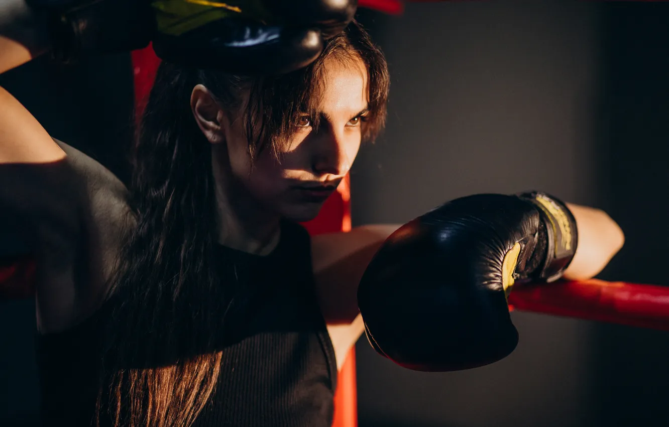 Photo wallpaper girl, Boxing, gloves, the ring