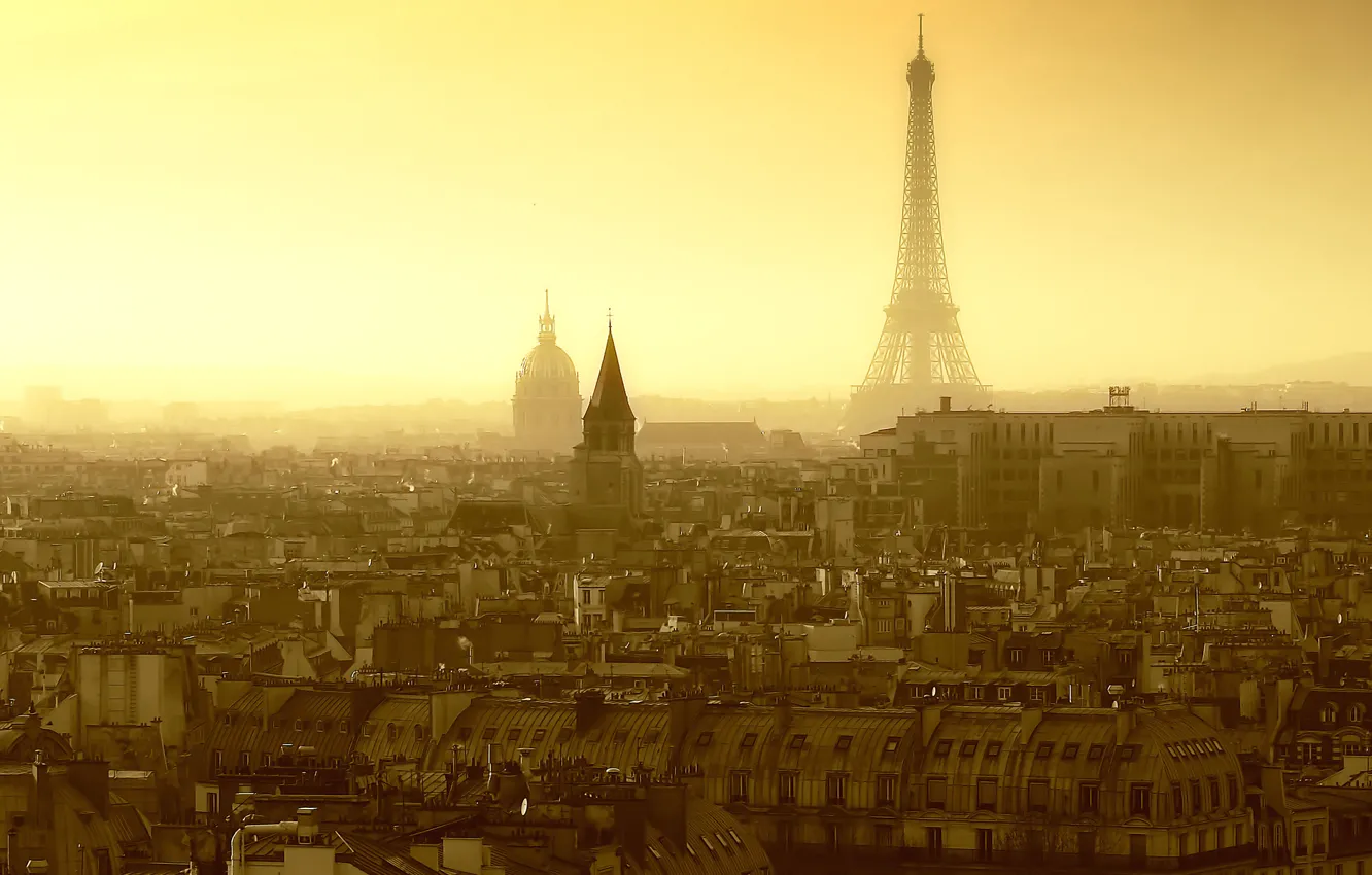 Photo wallpaper roof, the sky, country, city, street, Eiffel tower, Windows, Paris