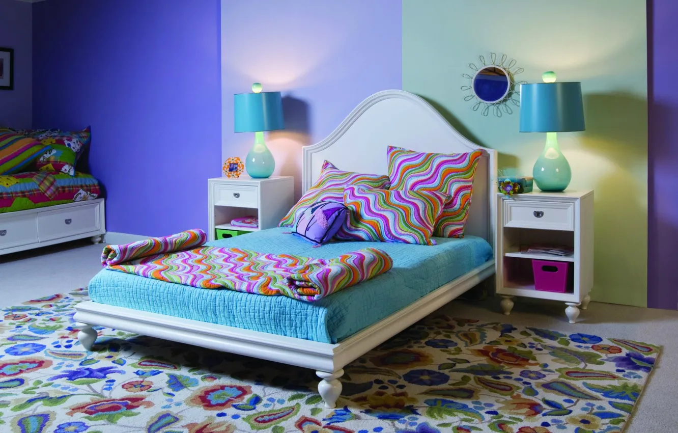 Photo wallpaper bright, background, room, Wallpaper, pattern, carpet, lamp, bed