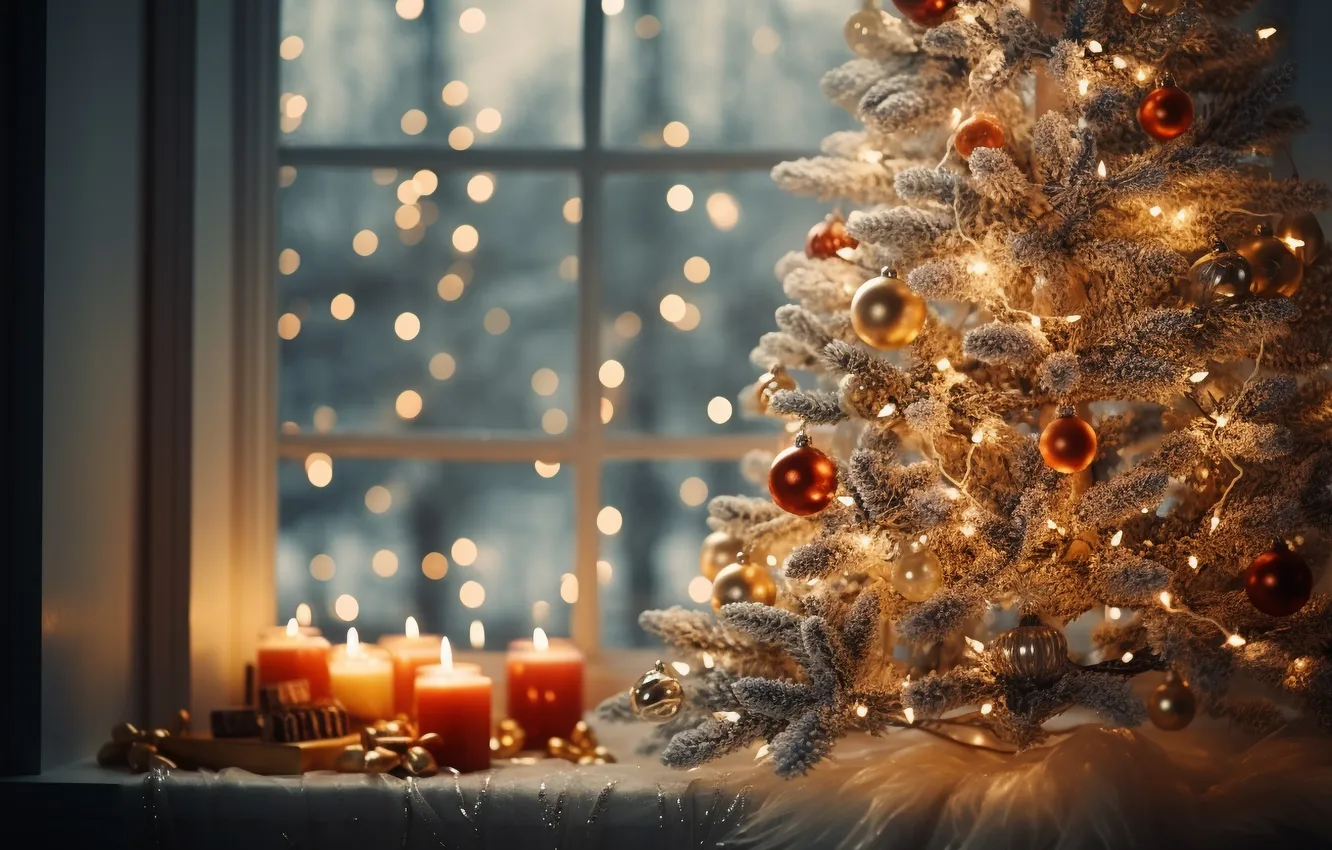 Photo wallpaper room, tree, new year, interior, Christmas, Christmas, view, tree