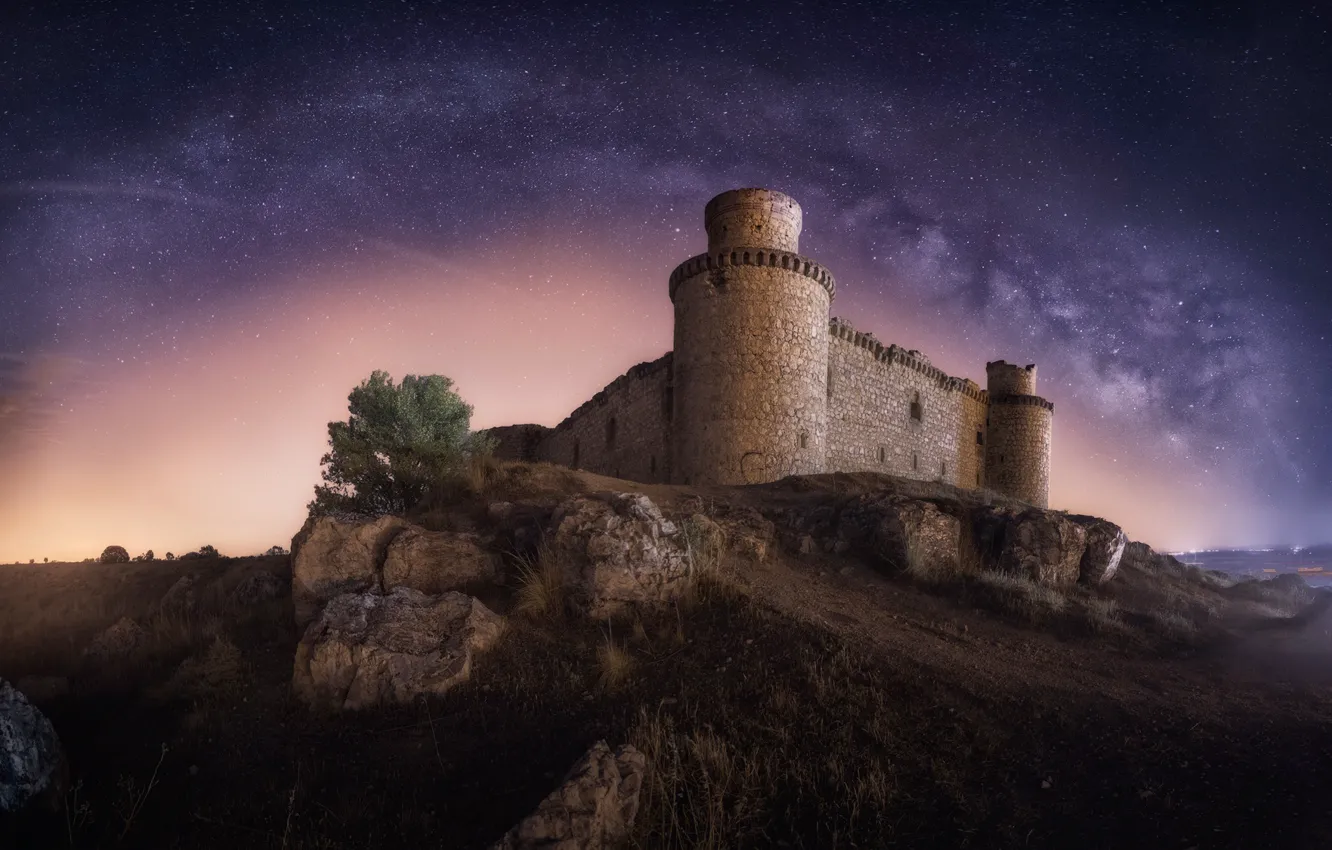 Photo wallpaper the sky, stars, night, castle, the milky way