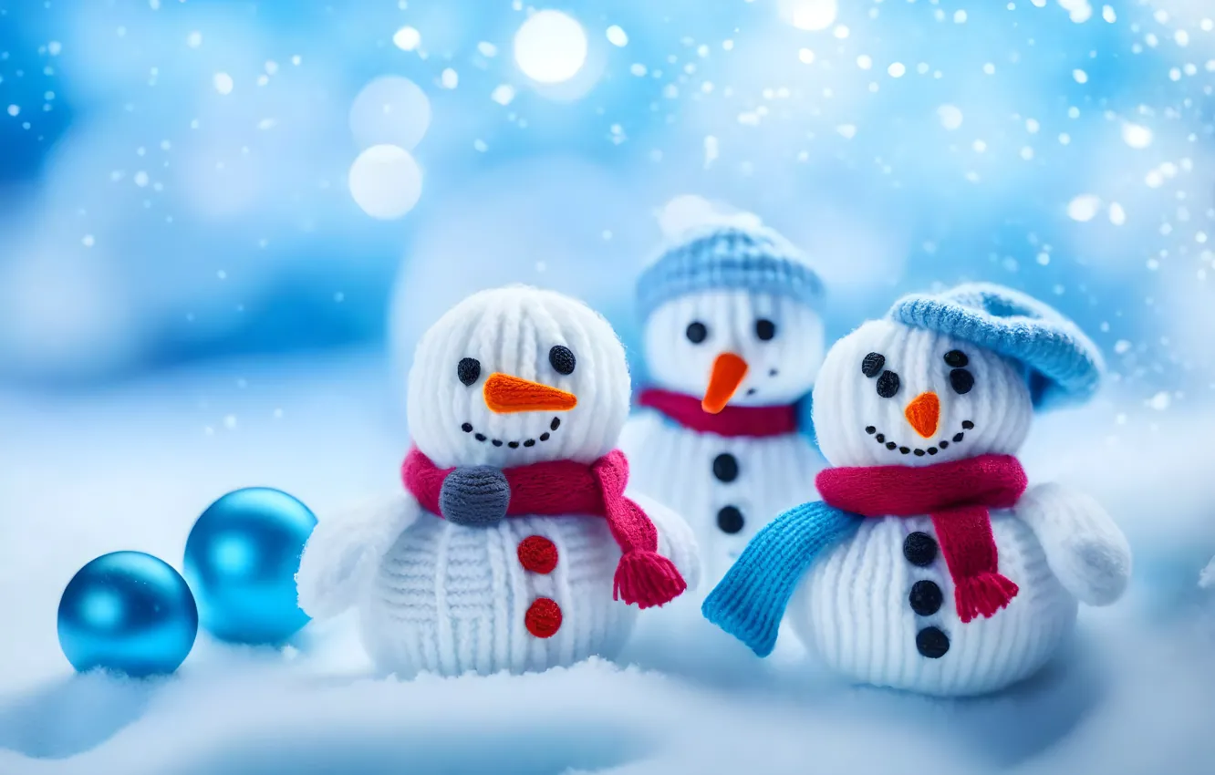 Photo wallpaper winter, snow, smile, toy, new year, Christmas, snowman, faces