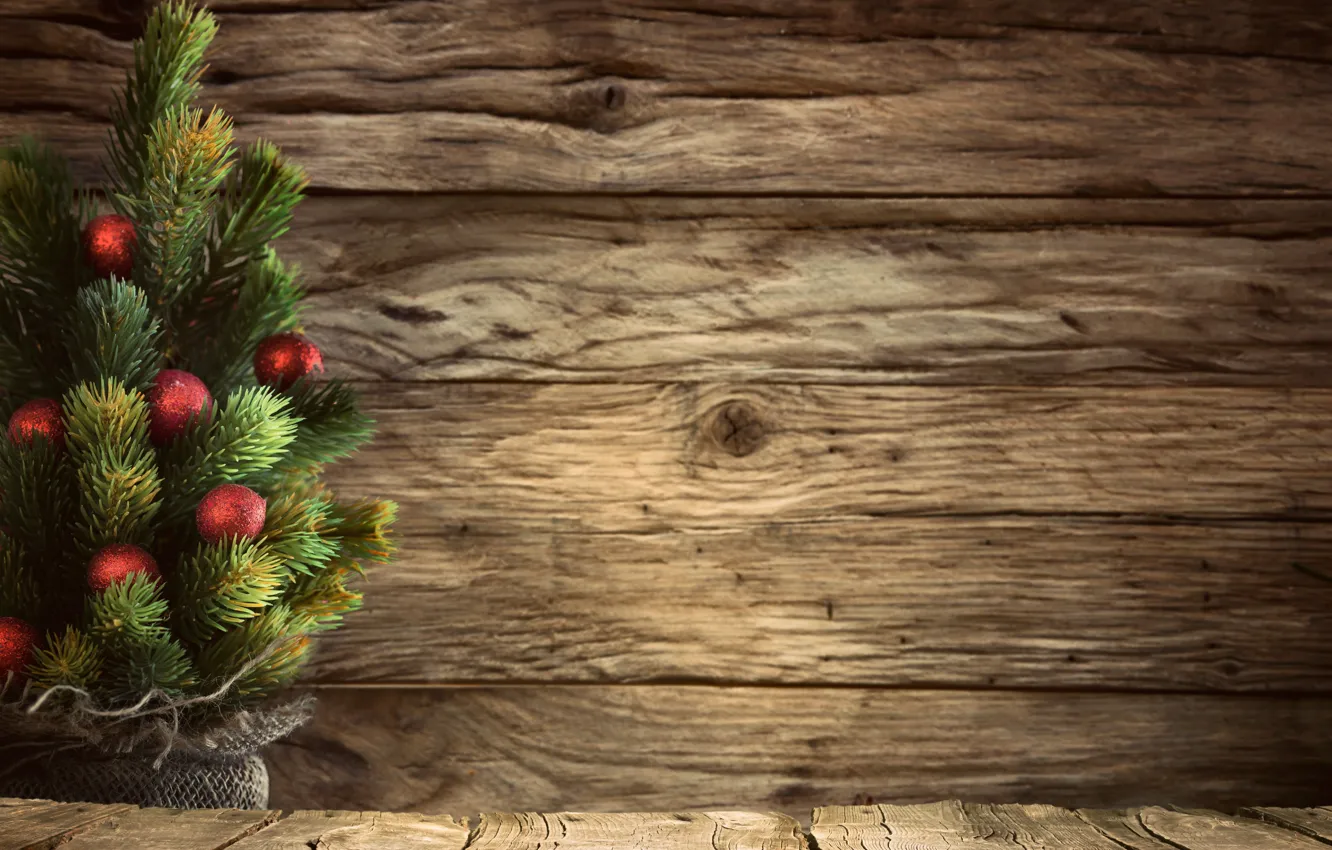 Photo wallpaper decoration, balls, toys, tree, New Year, Christmas, Christmas, wood