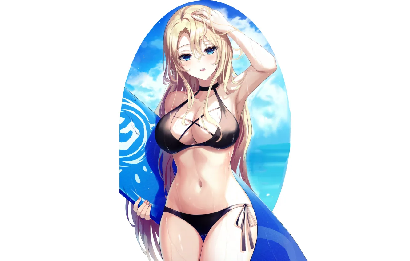 Photo wallpaper girl, sexy, beach, boobs, anime, pretty, surf, blonde