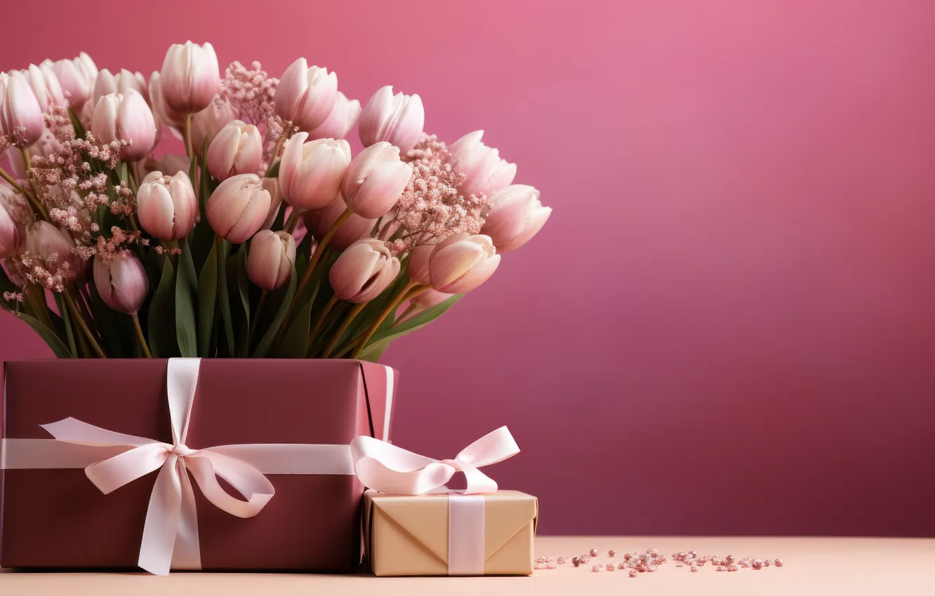 Photo wallpaper leaves, flowers, birthday, holiday, gift, bouquet, spring, petals