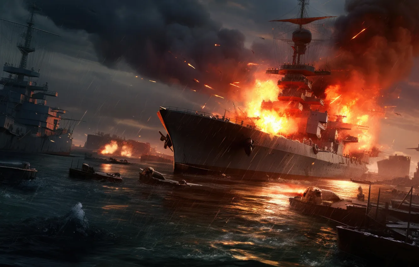 Photo wallpaper explosion, war, Destroyer, Naval