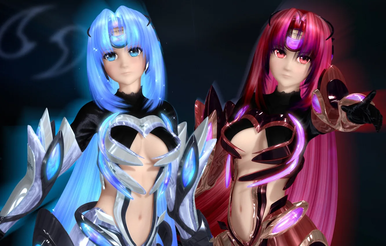 Photo wallpaper girl, two, art, render, сinnamon, KOS-MOS