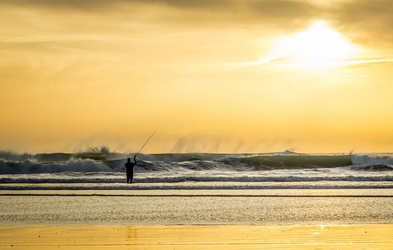 Photo wallpaper sea, fishing, people