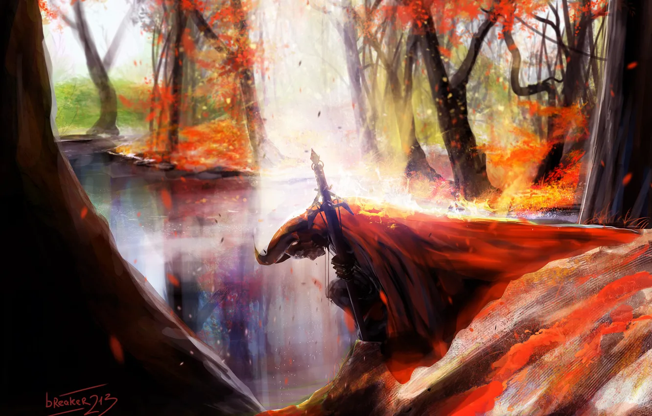 Photo wallpaper autumn, warrior, Fall