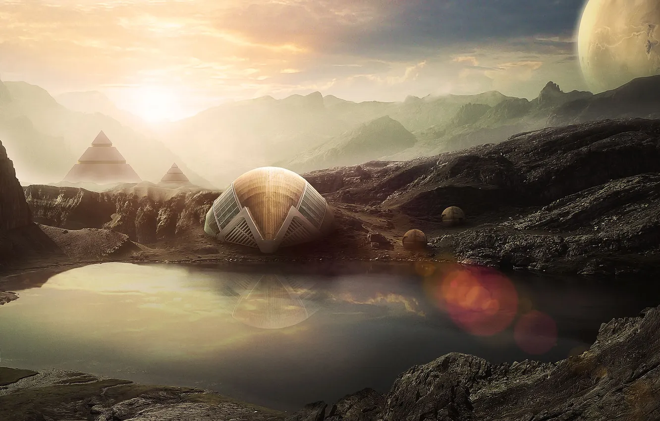 Wallpaper lake, planet, pyramid, the wanderer for mobile and desktop ...