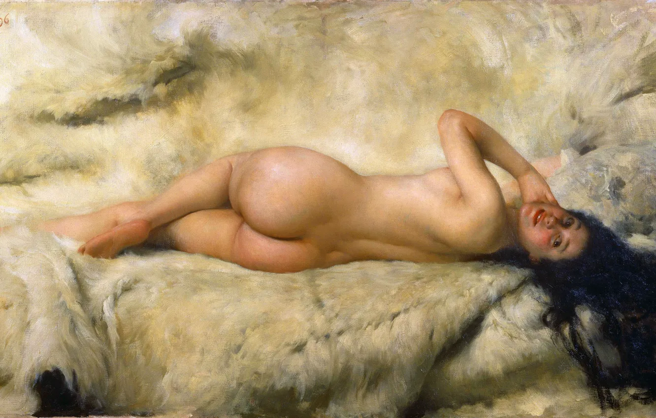 Photo wallpaper ass, hair, picture, brunette, fur, Nude, Italian artist, Giacomo Grosso