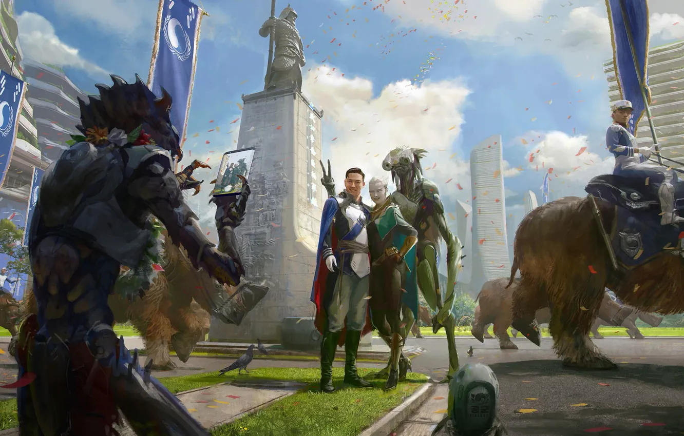 Photo wallpaper the sky, clouds, the city, photo, people, being