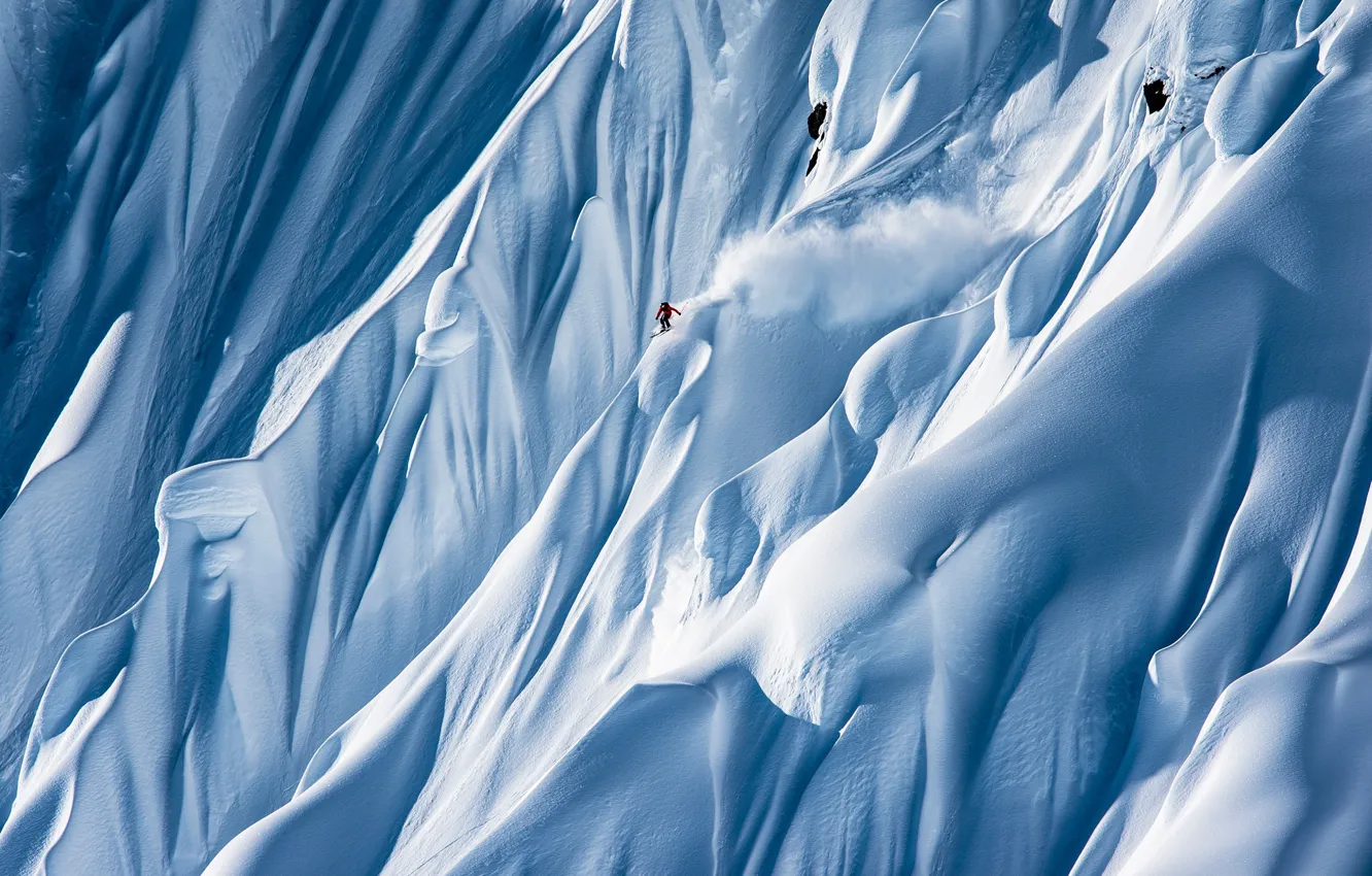 Photo wallpaper winter, snow, mountains, the descent, skier