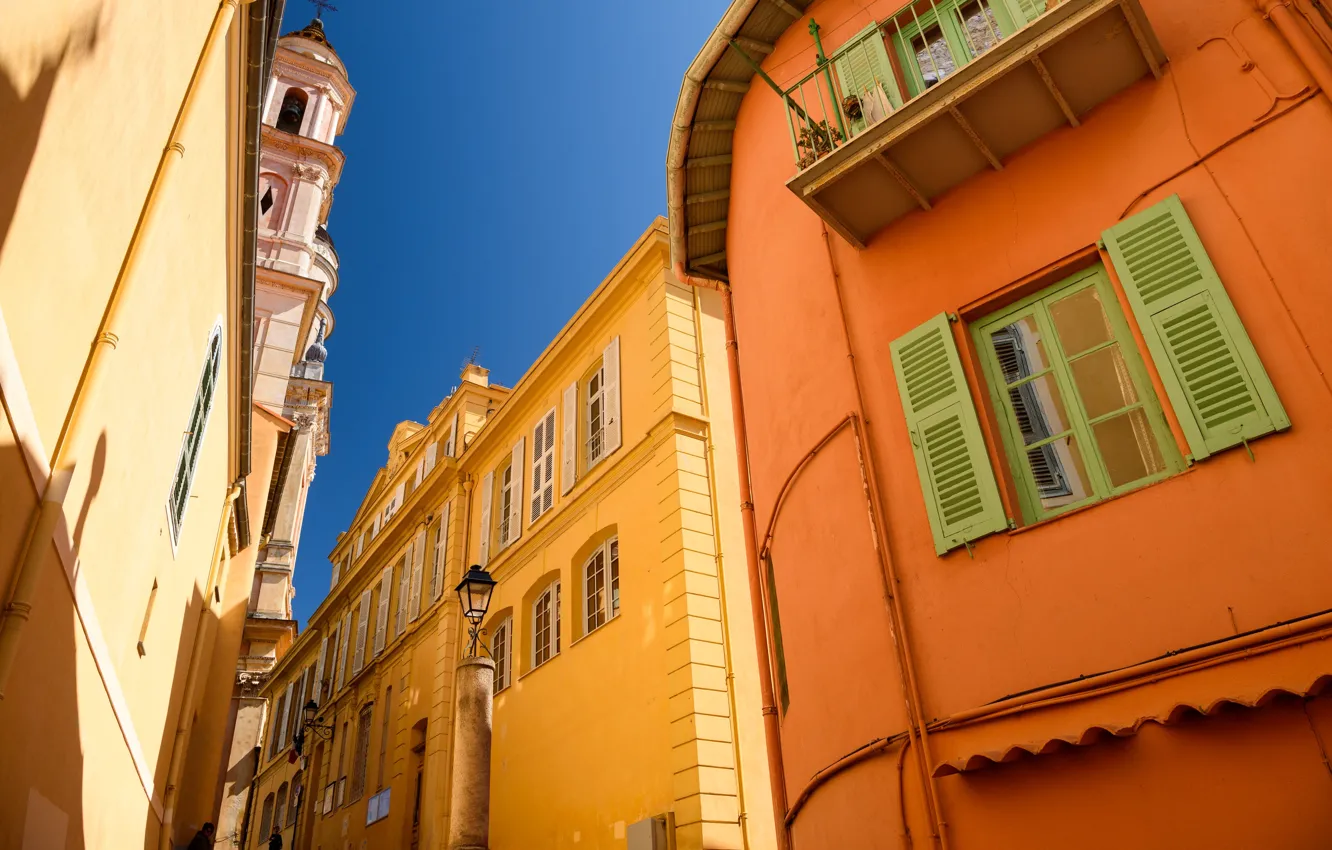 Photo wallpaper street, France, home, the bell tower, Menton