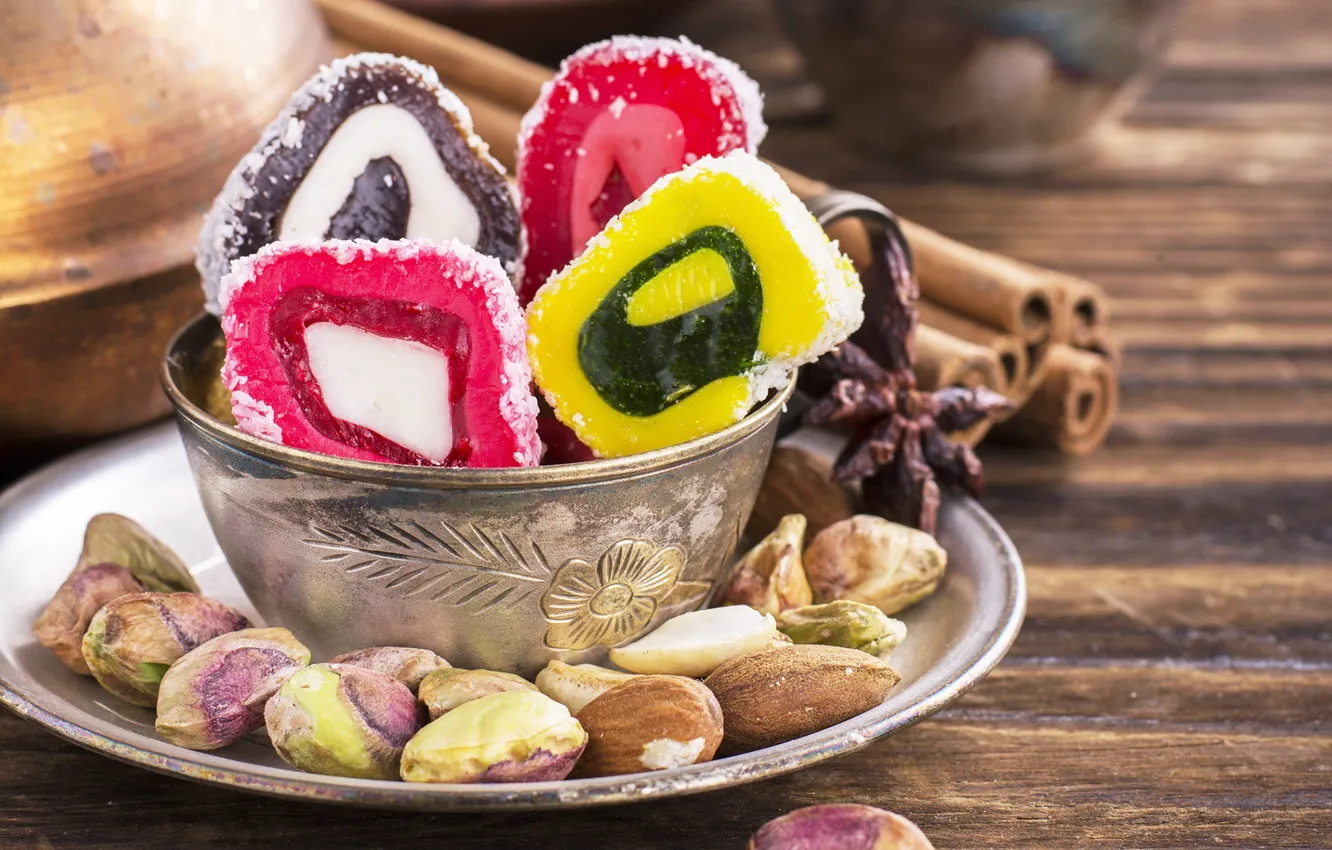 Photo wallpaper nuts, cinnamon, nuts, marmalade, sweets