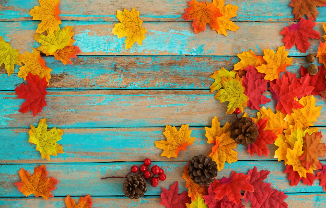 Photo wallpaper autumn, leaves, background, tree, colorful, vintage, wood, background