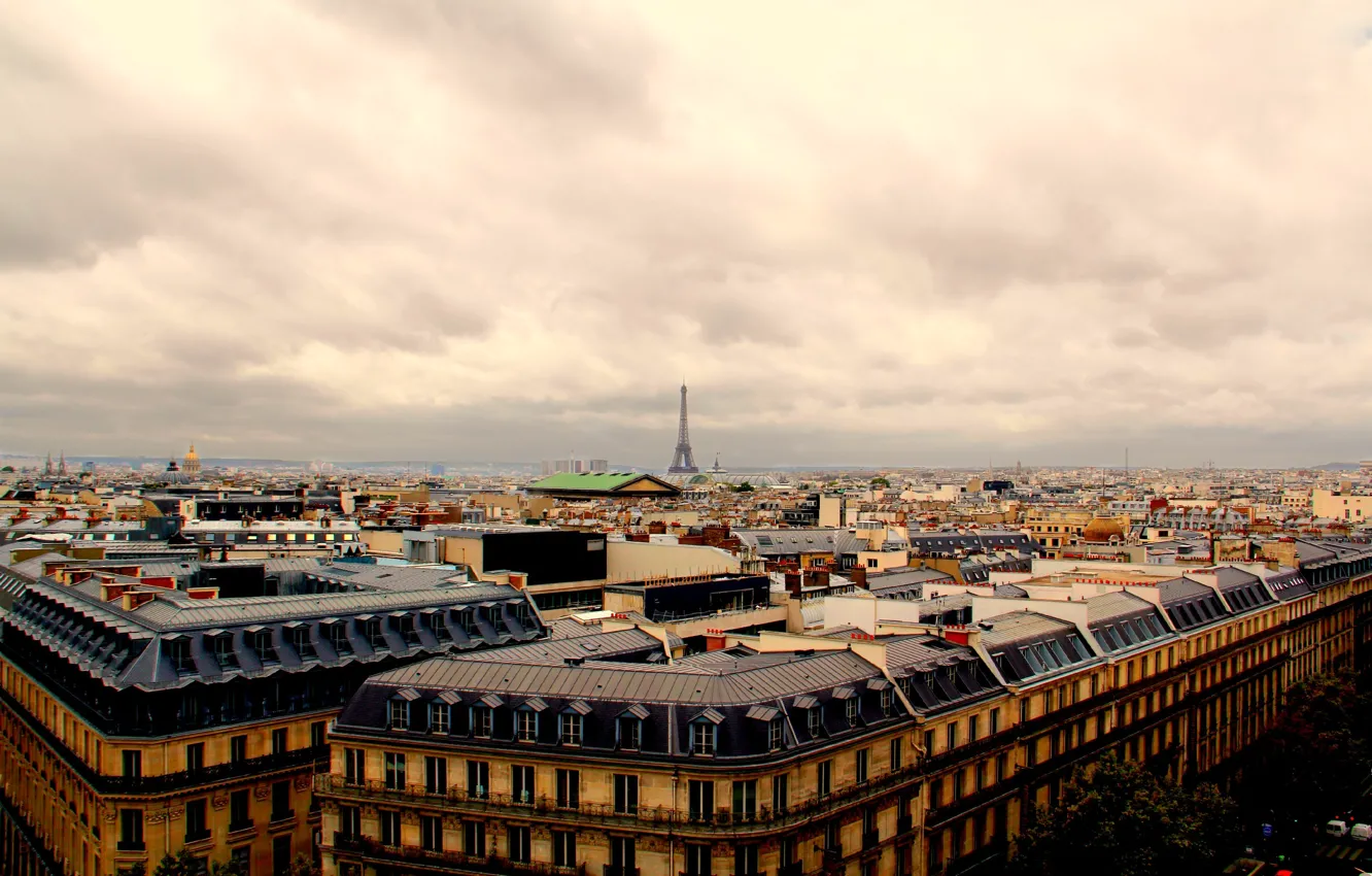 Photo wallpaper Paris, skyline, France, Eiffel Tower, roofs, skyview, Rooftops