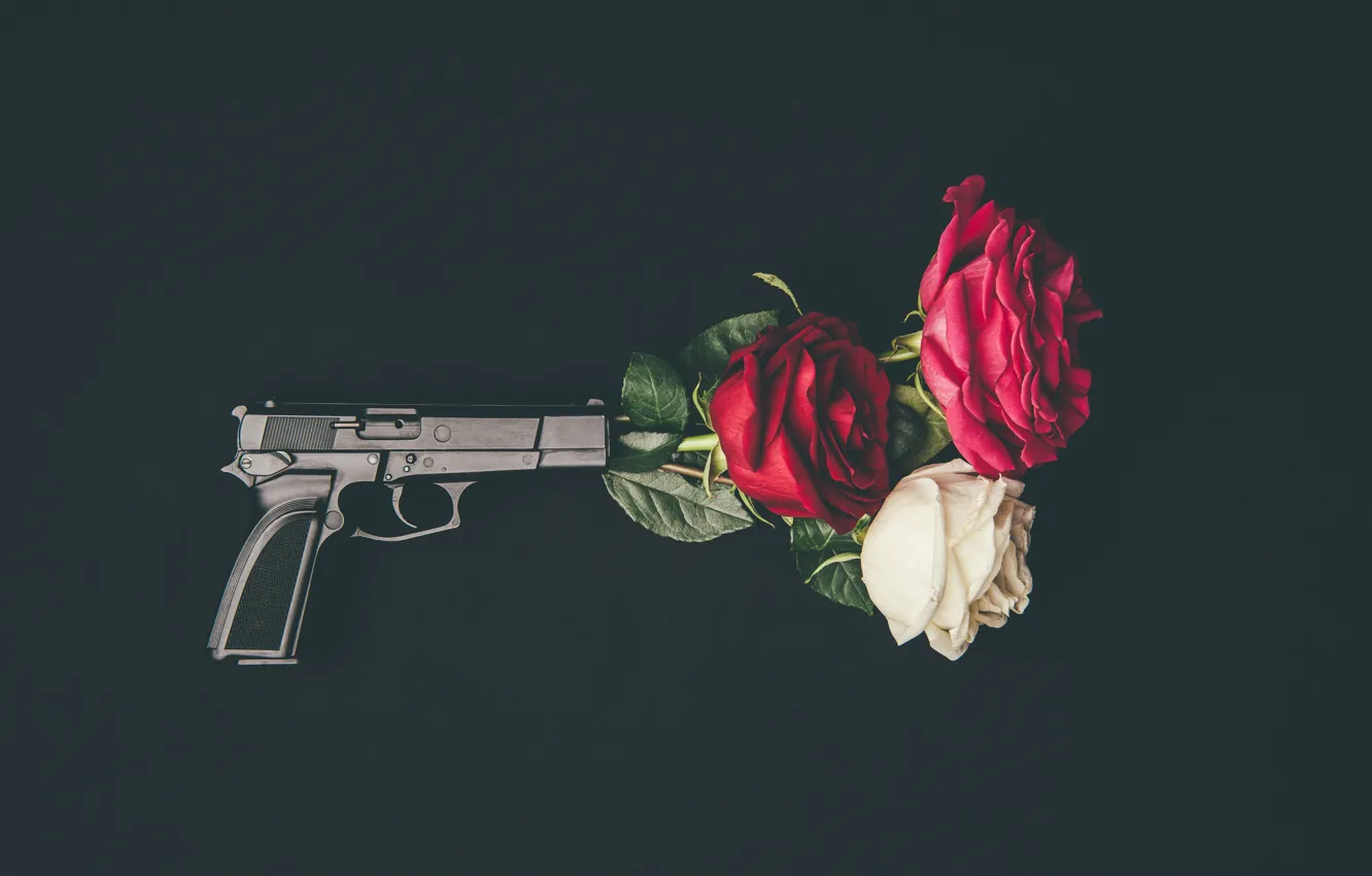 Photo wallpaper flowers, gun, roses, buds