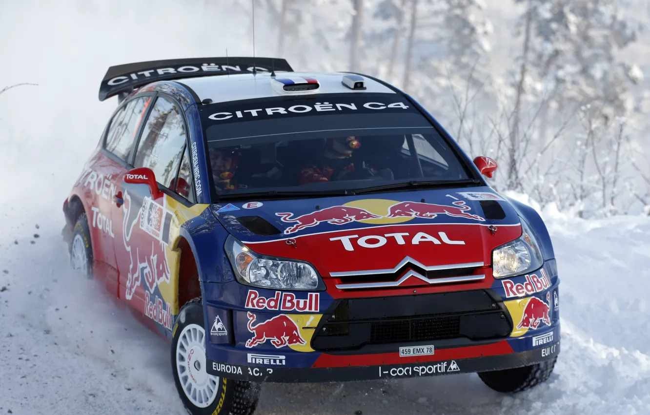 Photo wallpaper Citroen, Sweden, jump, WRC, 2009, snow, Rally, S. Loeb