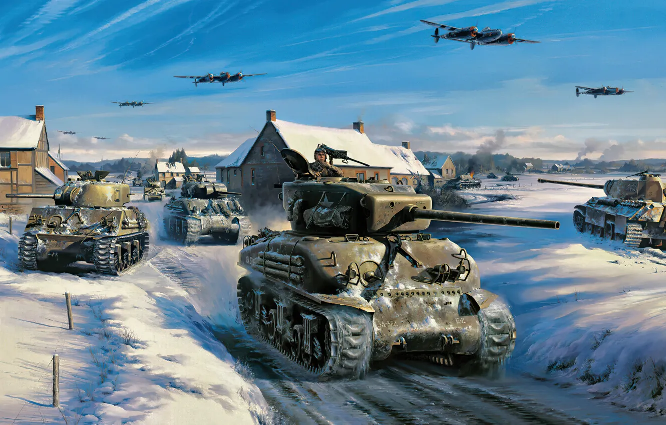 Photo wallpaper war, art, tank, WW2, Sherman