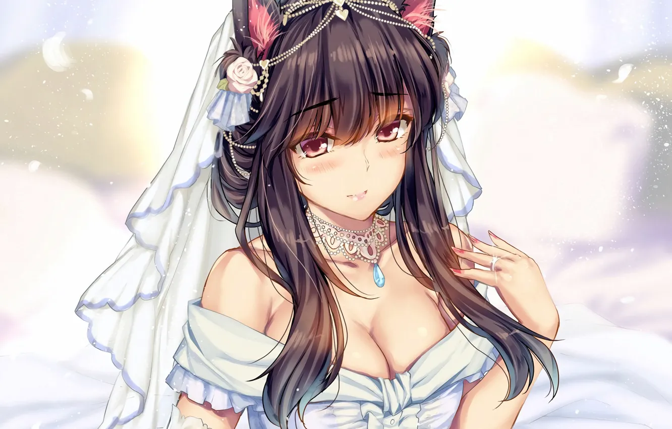 Photo wallpaper girl, sexy, cleavage, long hair, touhou, dress, brown hair, boobs