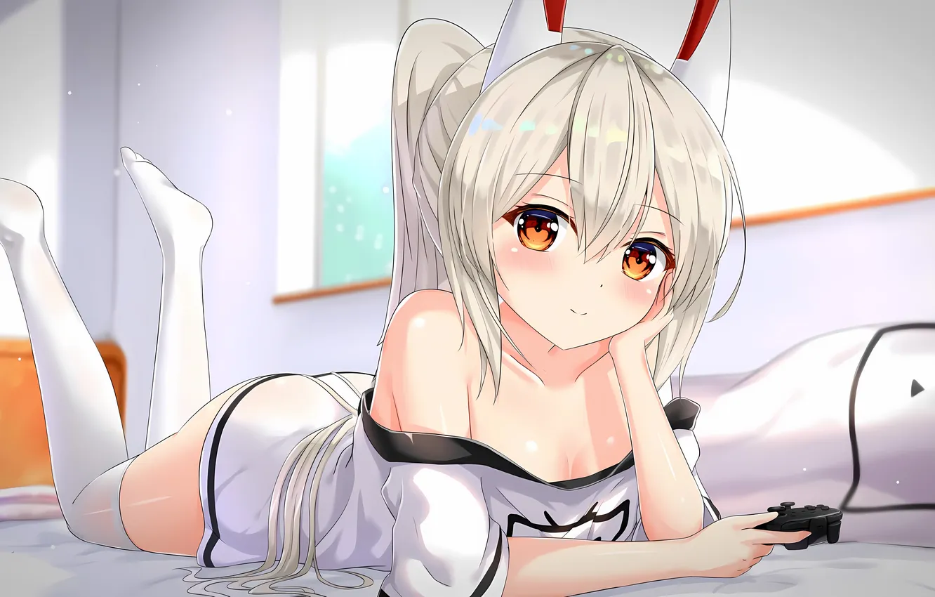 Photo wallpaper girl, sexy, thighhighs, long hair, dress, legs, boobs, anime