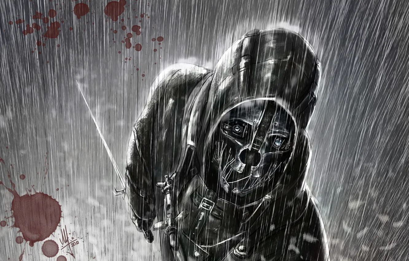 Photo wallpaper rain, art, Dishonored, Corvo, Corvo Attano, by AndPCH