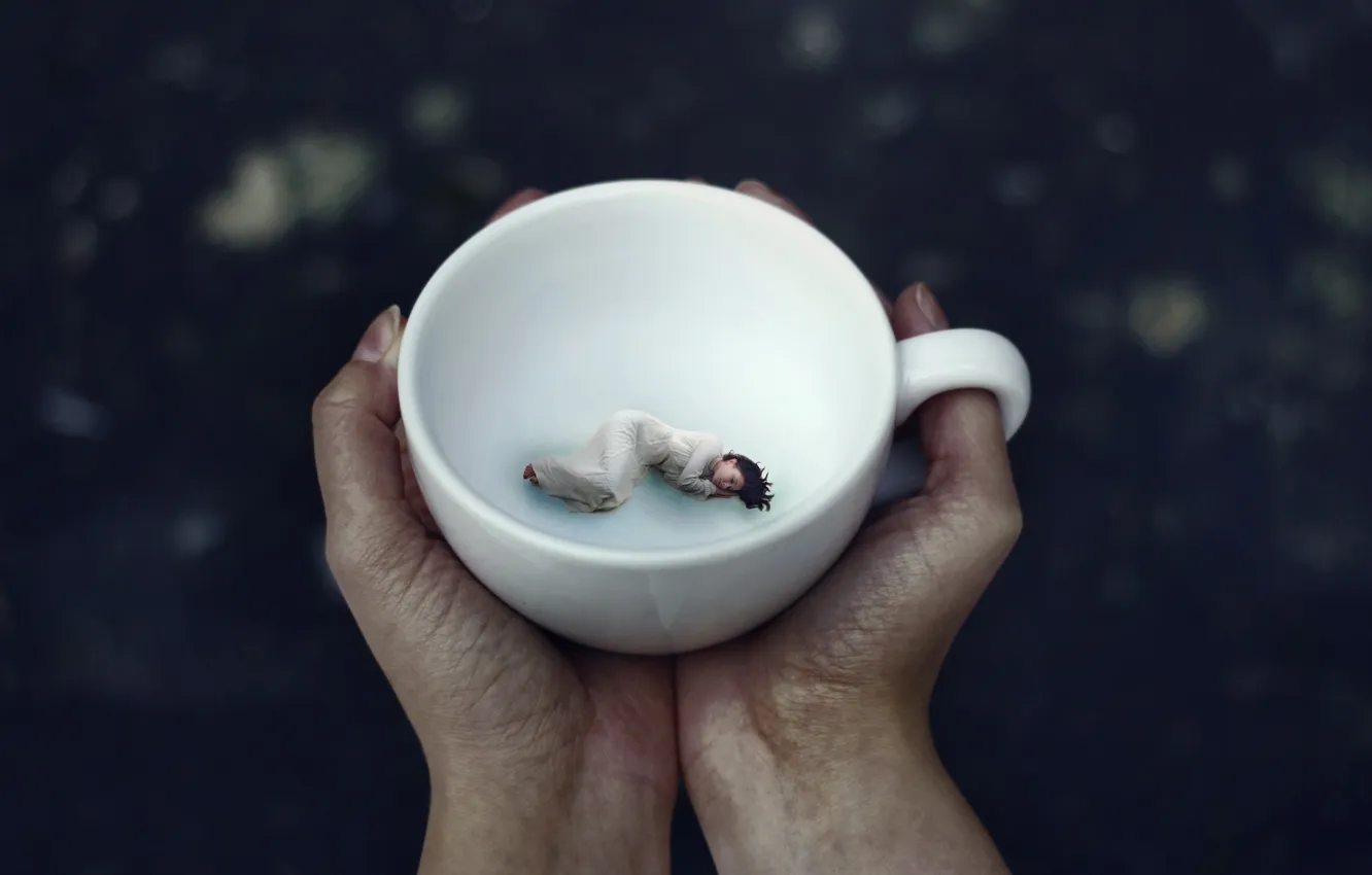 Photo wallpaper girl, hands, Cup