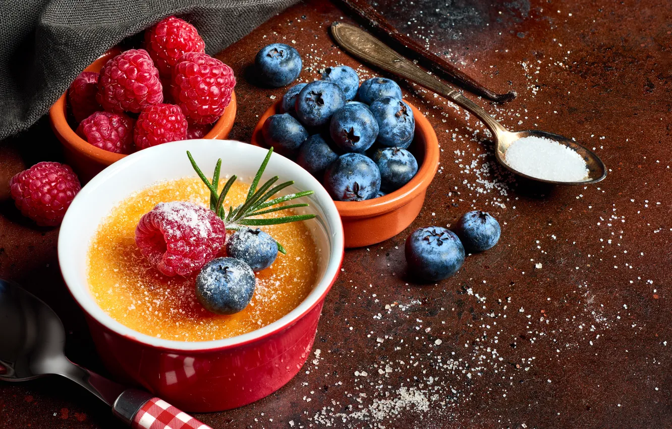 Photo wallpaper raspberry, blueberries, dessert, Creme brulee, Anya Ivanova