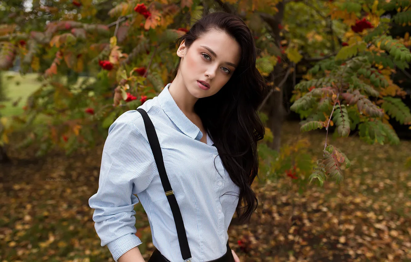 Photo wallpaper autumn, look, face, Girl, shirt, Lenar Abdrakhmanov, Anastasia Zaitseva