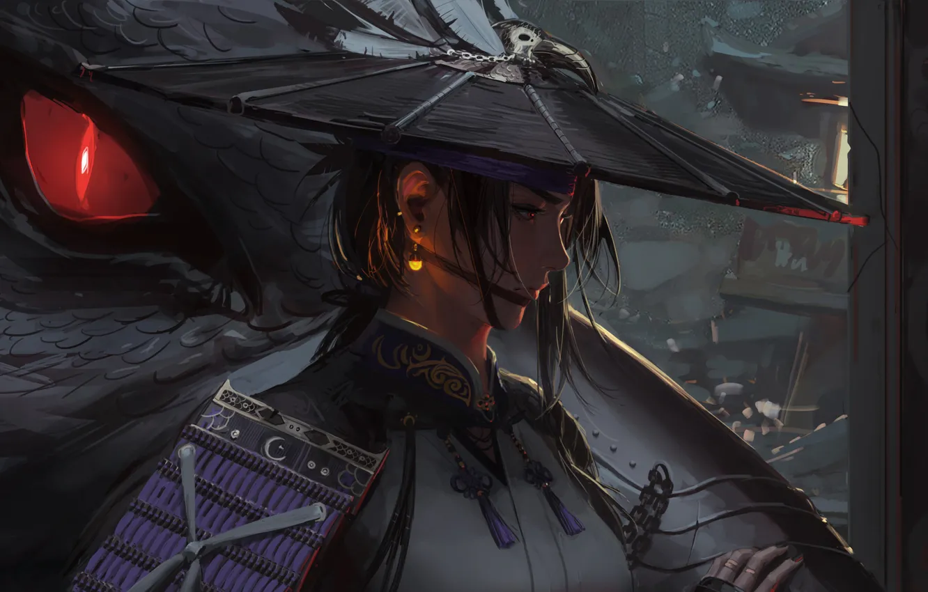 Photo wallpaper hat, woman, night, oriental