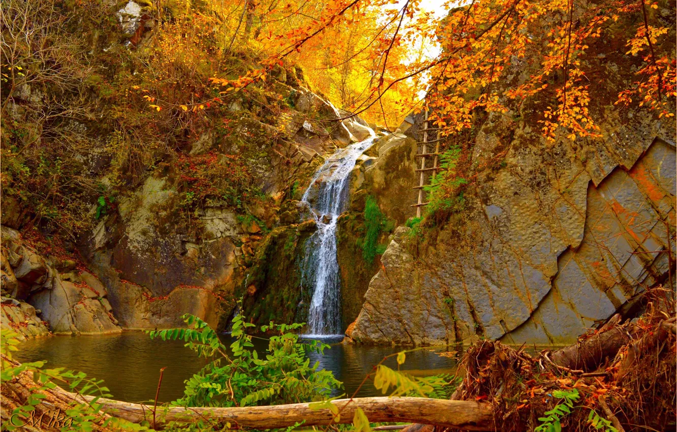 Photo wallpaper Waterfall, Autumn, Fall, Autumn, Waterfall