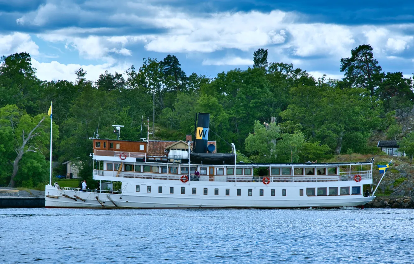 Photo wallpaper retro, pier, steamer