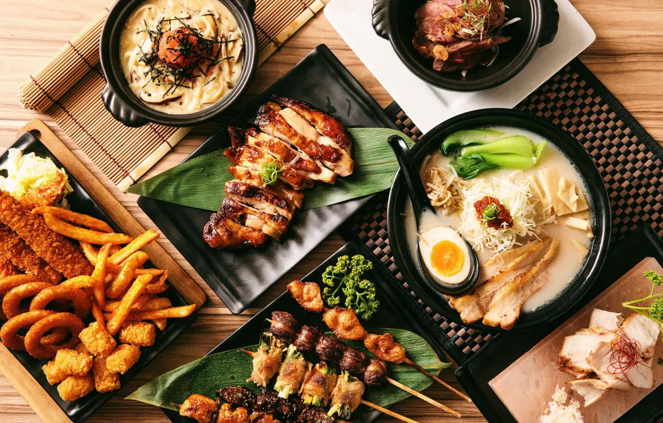 Photo wallpaper meat, kebab, serving, cuts