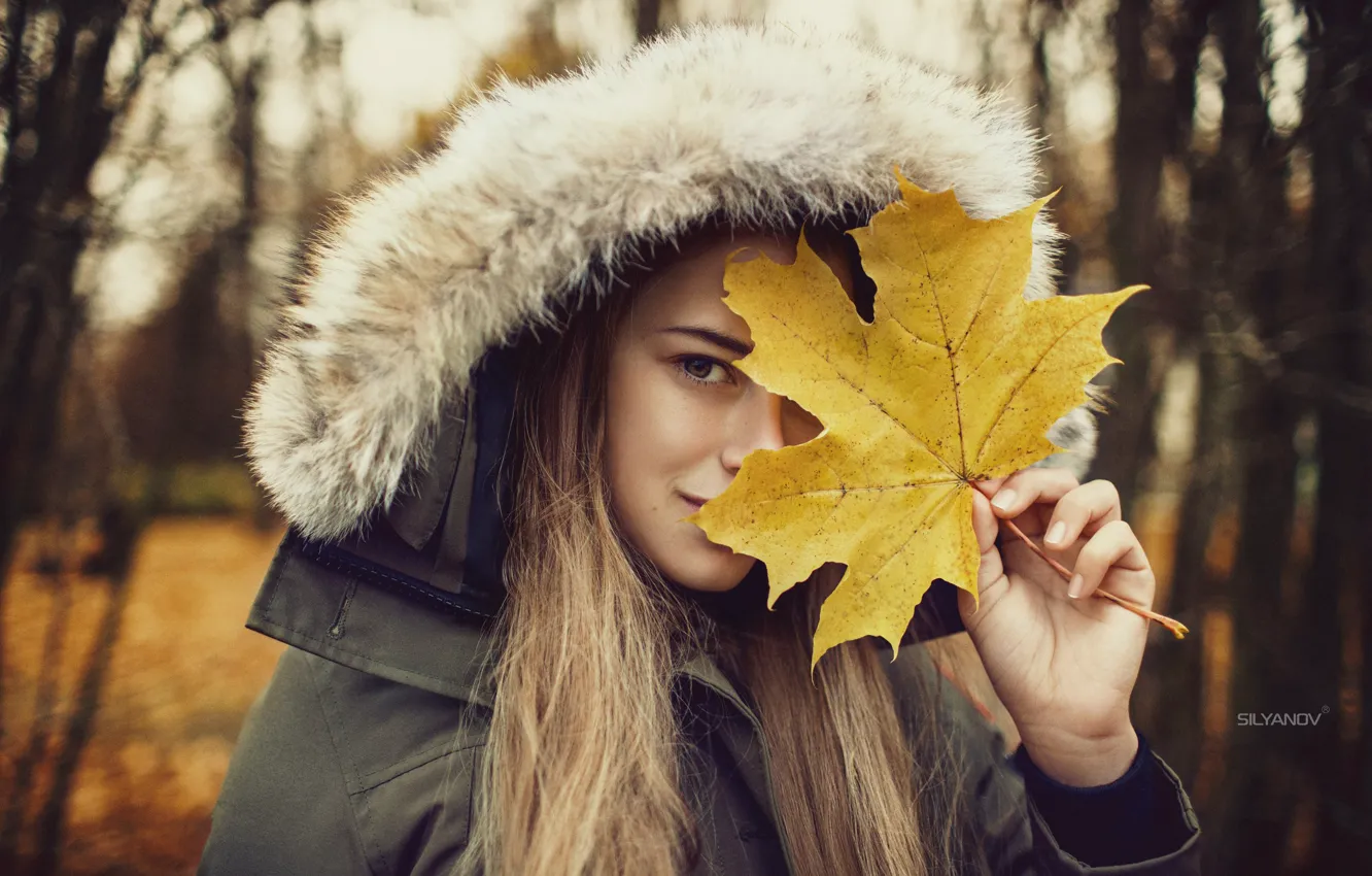 Photo wallpaper autumn, look, trees, nature, pose, Park, model, portrait