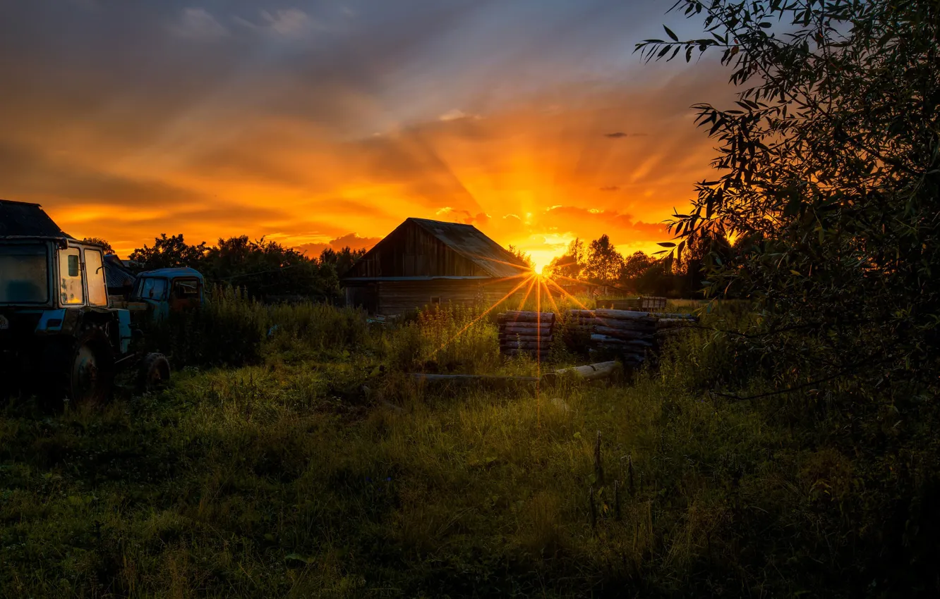 Photo wallpaper summer, the sky, the sun, sunset, nature, house, the evening, Alexander Novikov