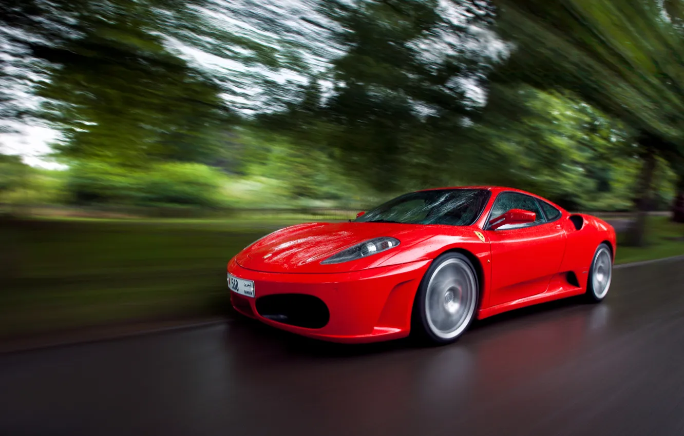 Photo wallpaper road, rain, speed, F430, Ferrari