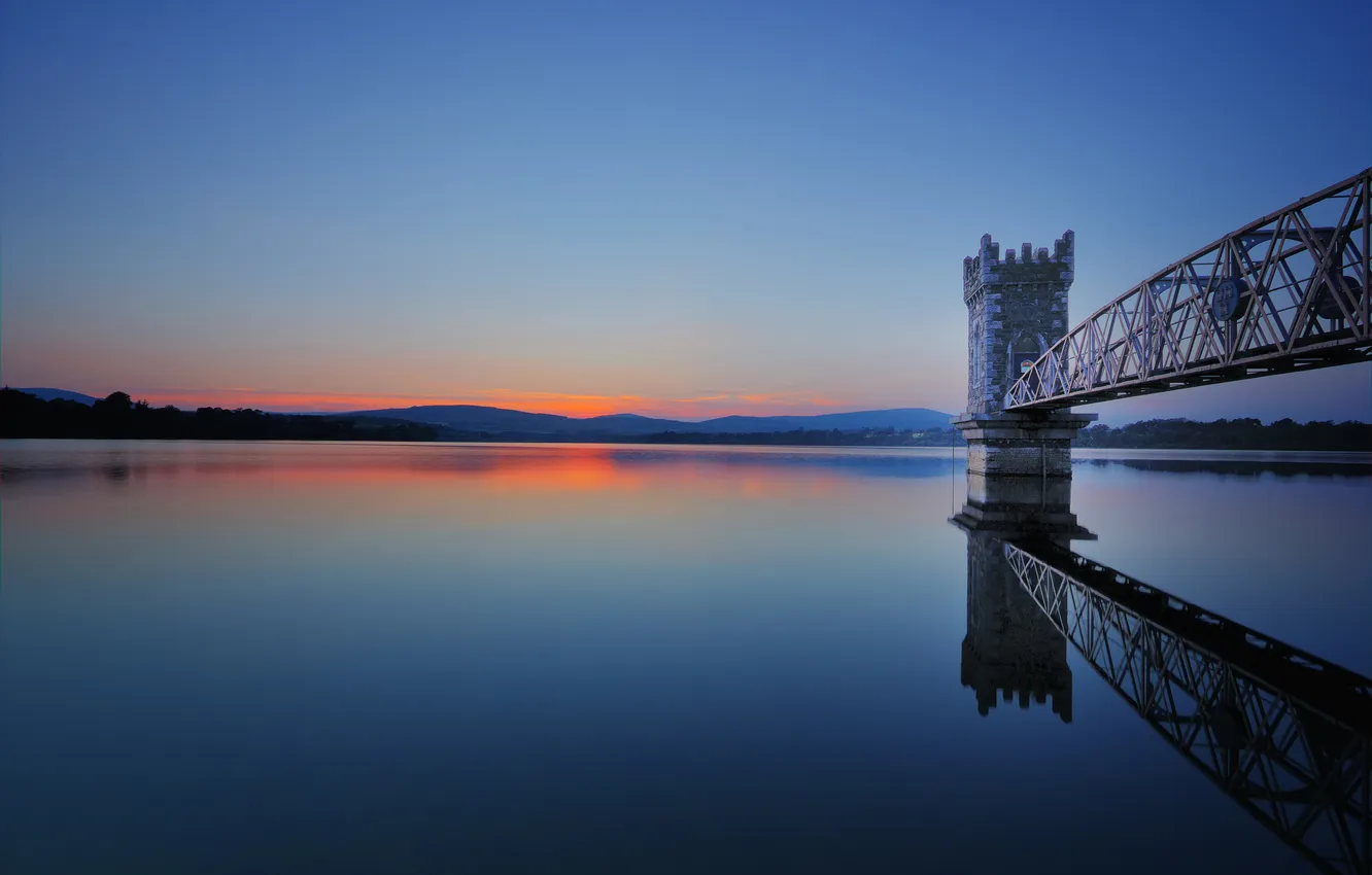 Photo wallpaper lake, dawn, calm, morning