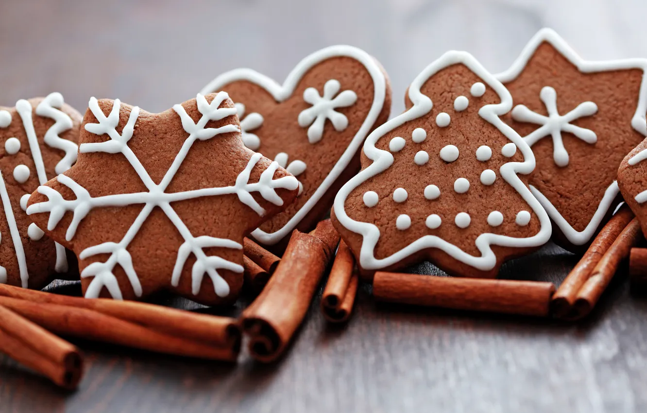 Photo wallpaper sticks, cookies, cinnamon, figures, cakes, Christmas