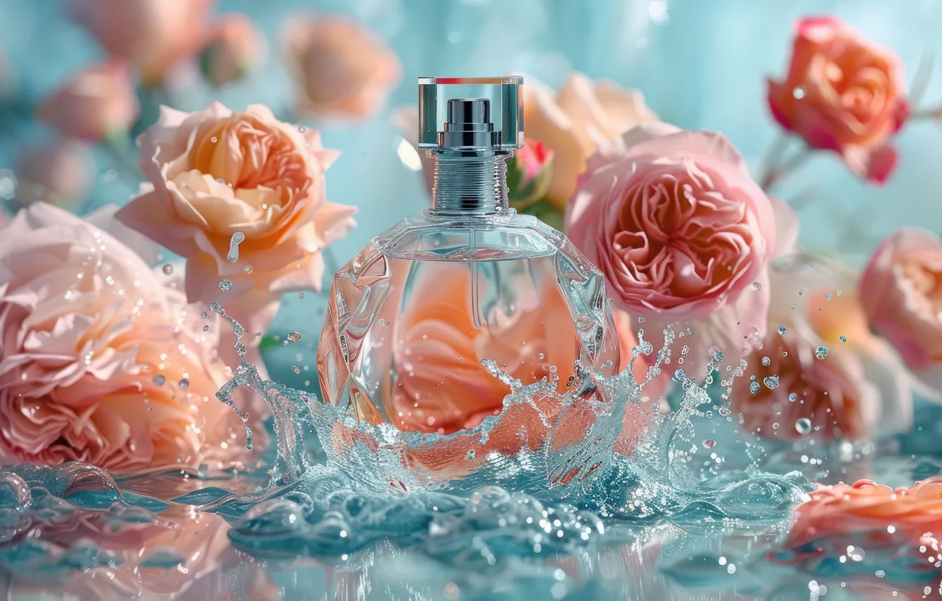 Photo wallpaper water, drops, flowers, squirt, holiday, gift, spirit, spring