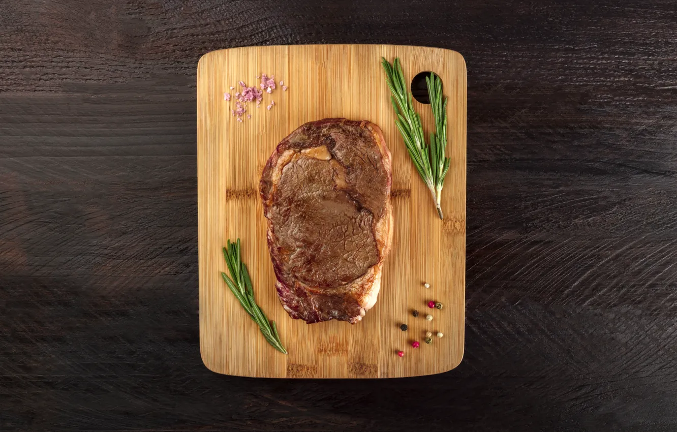 Photo wallpaper table, meat, cooked, rosemary