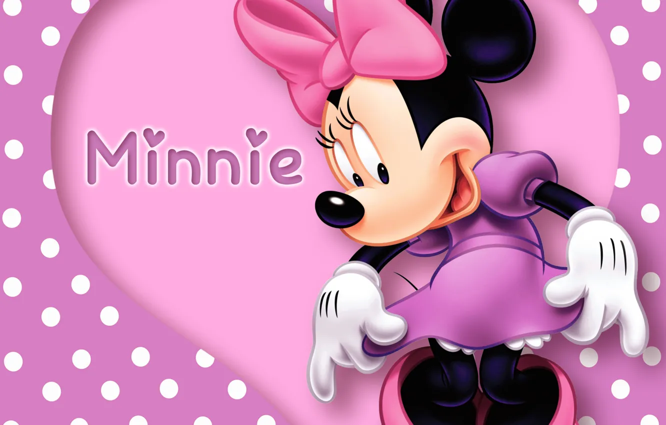 Photo wallpaper heart, pink, cartoon, disney, purple, mouse, polka dots, minnie