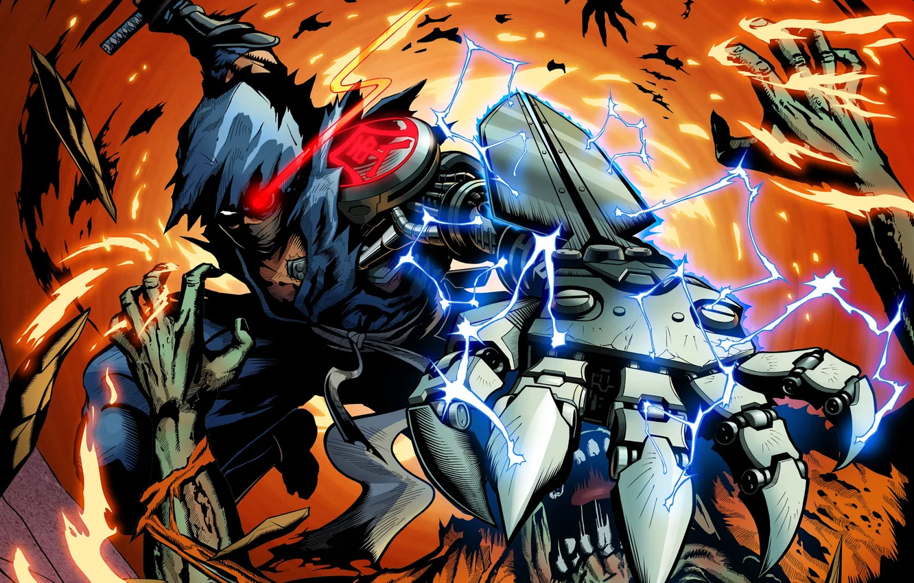 Photo wallpaper eyes, look, hands, hood, zombies, blow, zombie, kimono