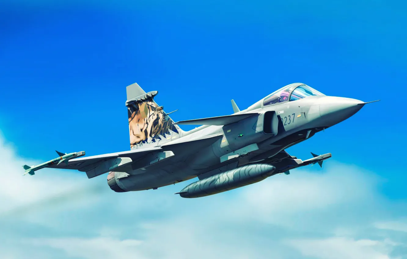 Photo wallpaper war, art, airplane, painting, aviation, jet, JAS 39 GRIPIN
