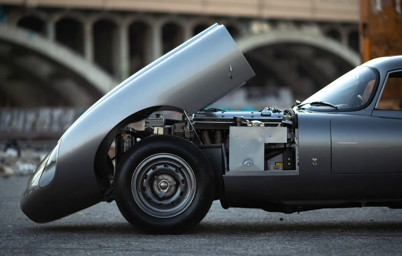 Photo wallpaper Grey, The hood, Engine, Jaguar E Type