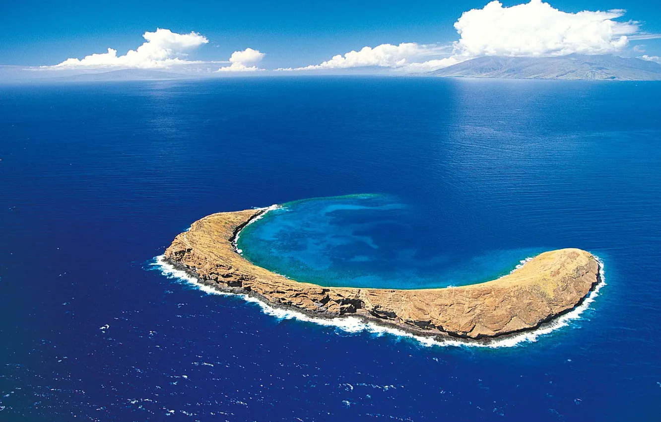Photo wallpaper sea, clouds, blue, island