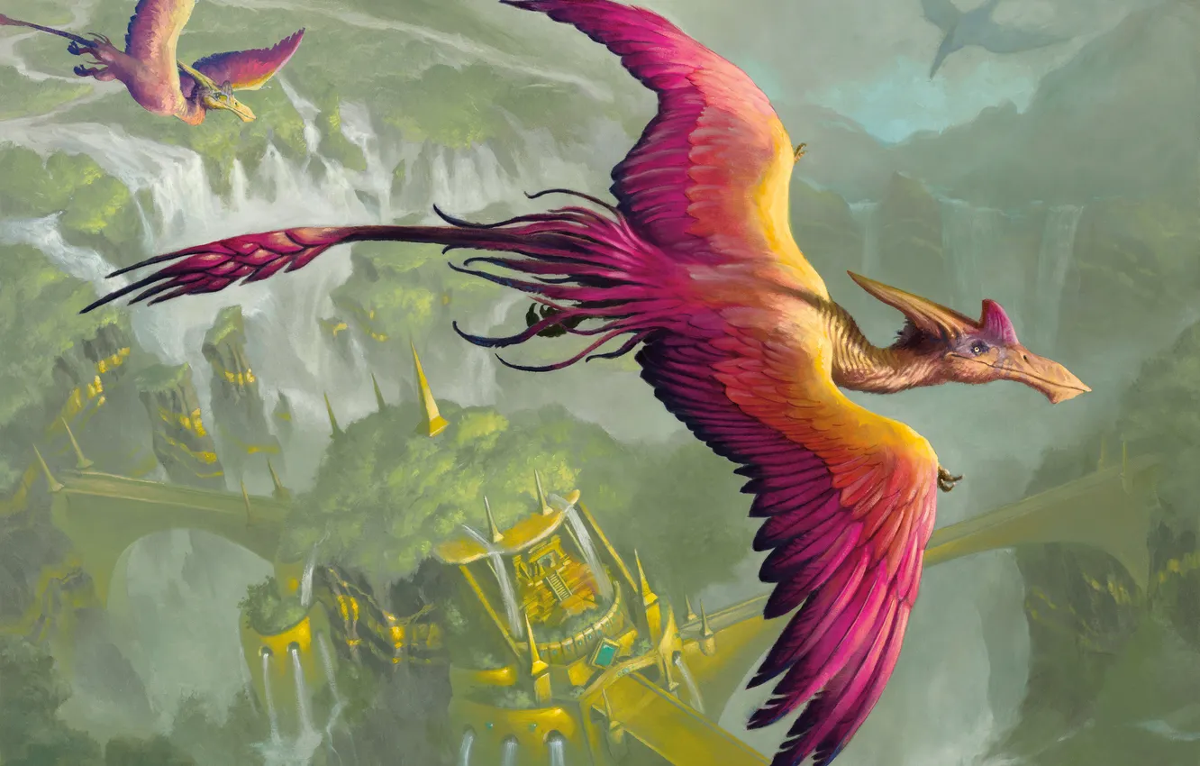 Photo wallpaper big, bird, wings, tail, feathers, painting, dinosaur, constructions