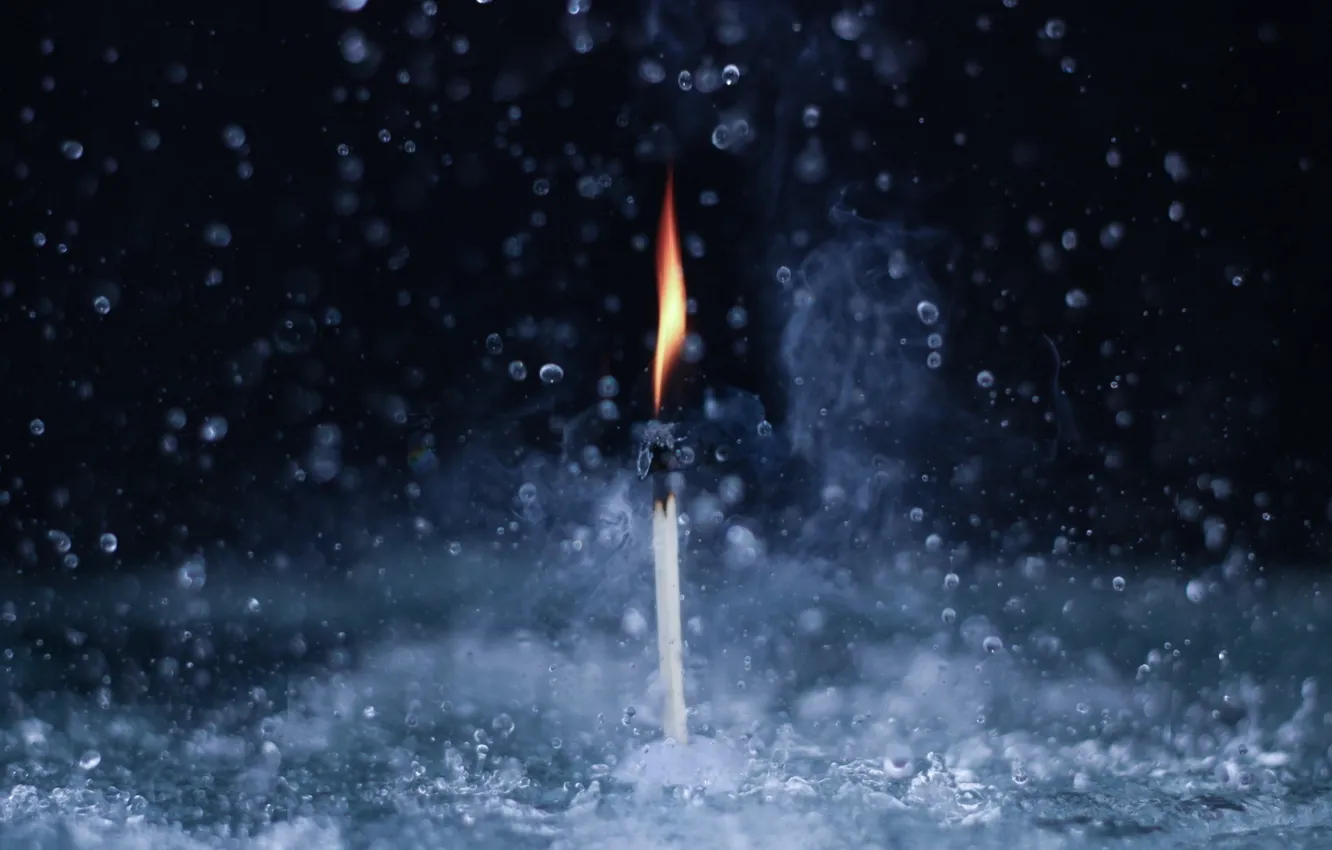 Photo wallpaper drops, macro, squirt, fire, match