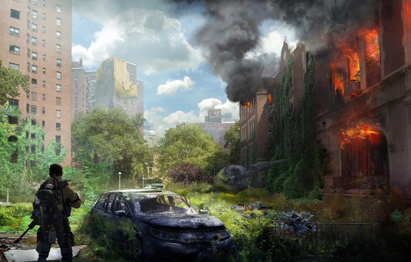 Photo wallpaper machine, the city, soldiers, devastation, ruins, Tom Clancy's The Division 2, agnone