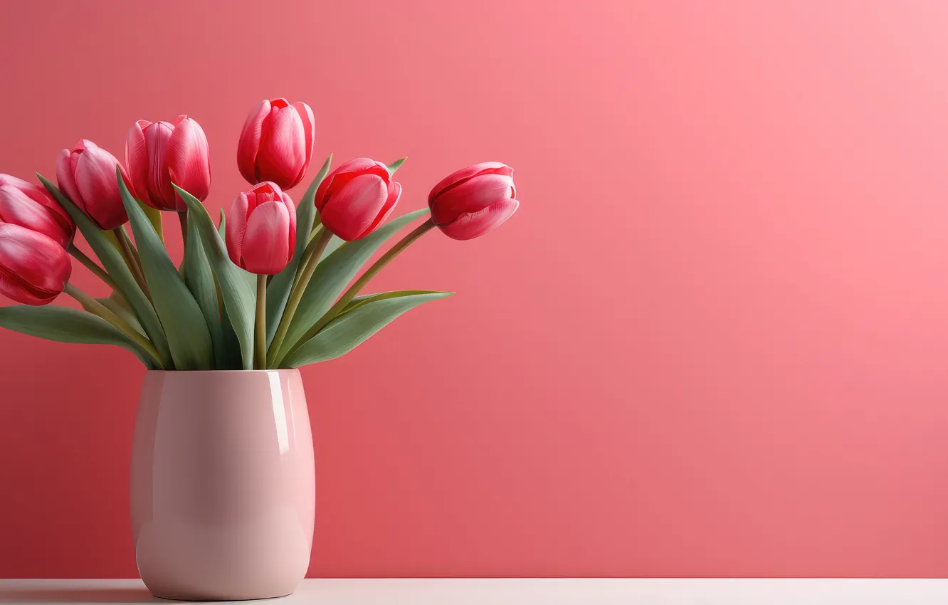 Photo wallpaper flowers, holiday, bouquet, spring, tulips, AI art, universal holiday background, neural network